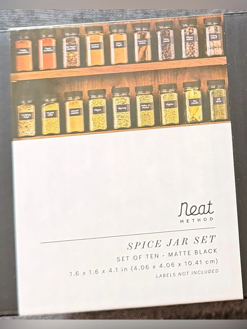 NWT Neat Method Glass Spice Jars - Set of 10 - Matte Black